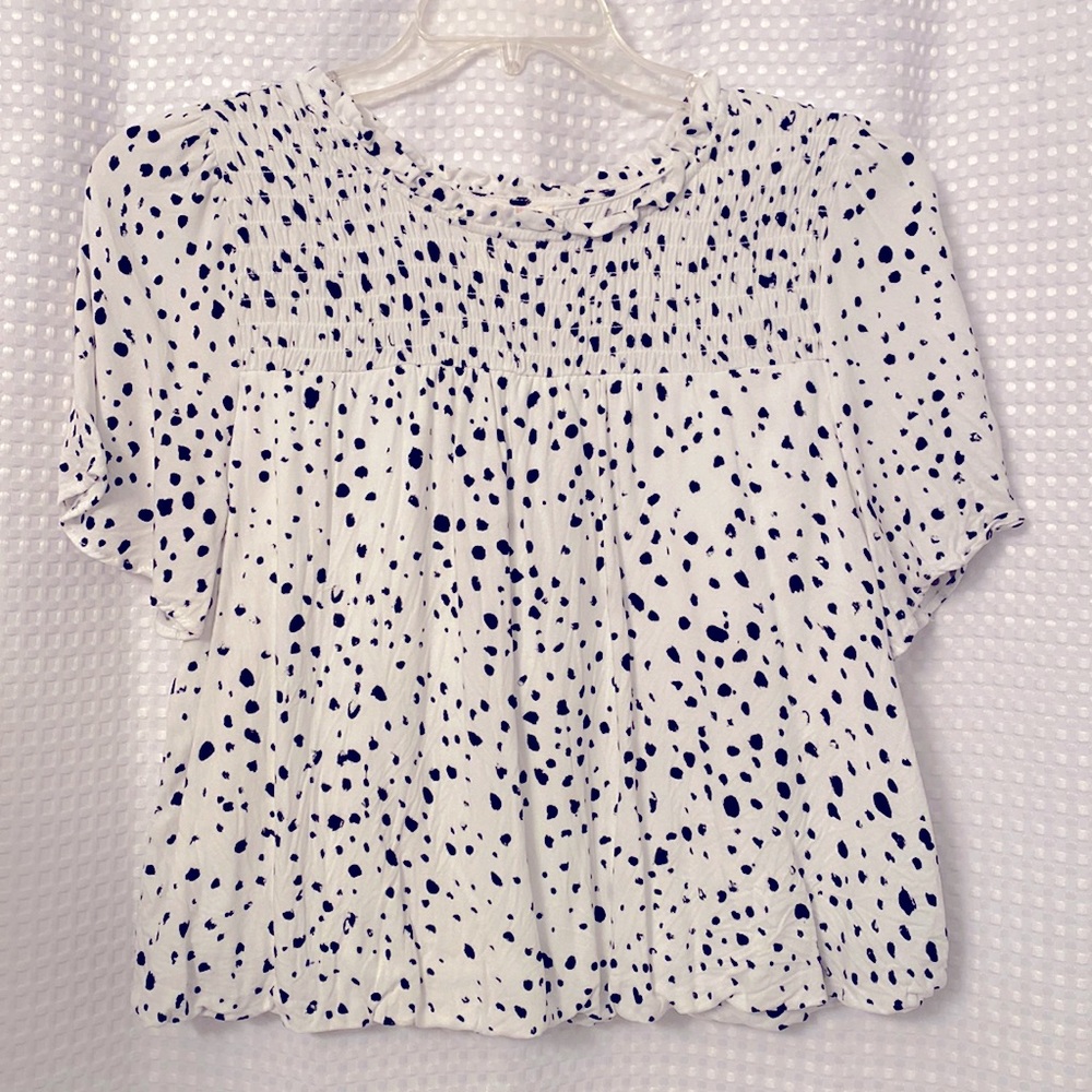 Polka Dot Smocked Neck Blouse
